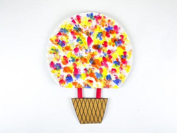Finished hot air balloon craft on white background