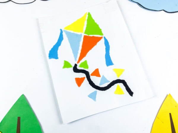Kite craft displayed with paper scenery