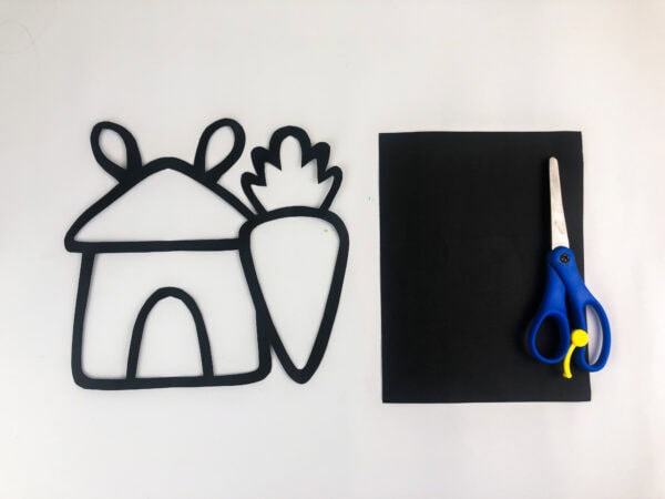 Bunny house and carrot template with scissors