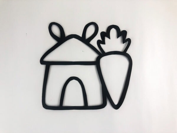 Bunny house and carrot outline template