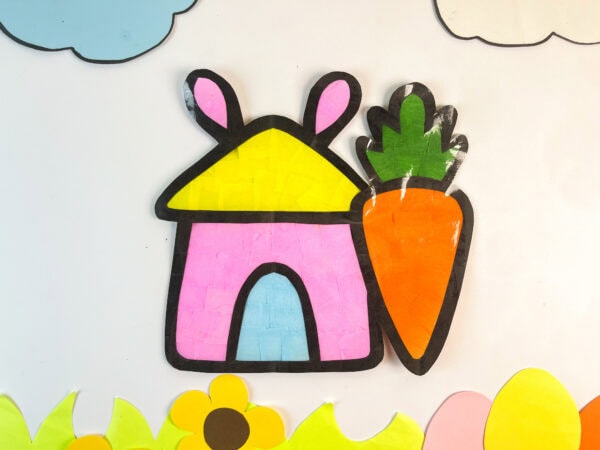 Finished bunny house and carrot suncatcher decoration