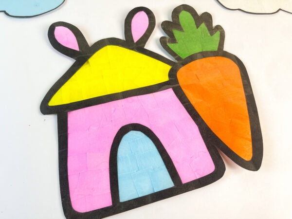Bunny house and carrot suncatcher close-up