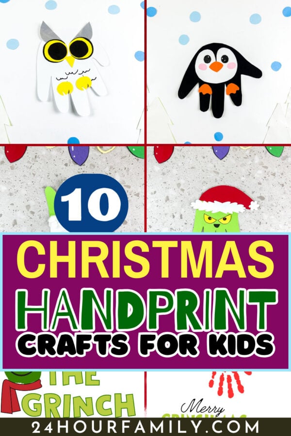 10 Christmas Handprint Crafts For Kids title image.