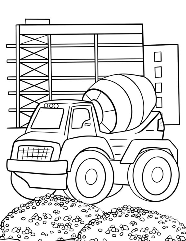 Cement mixer truck at construction site