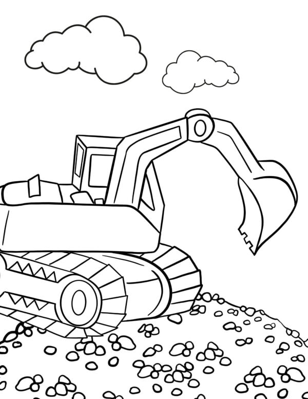 Excavator digging gravel pile