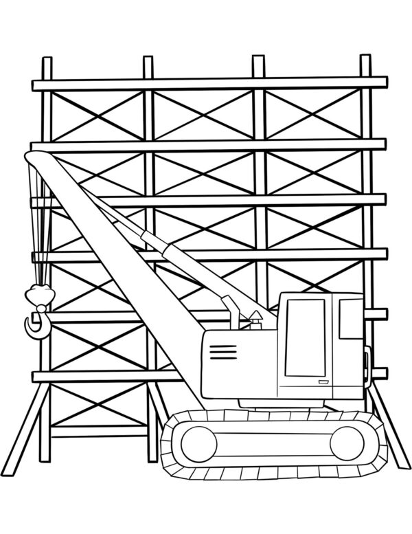 Crawler crane beside scaffolding
