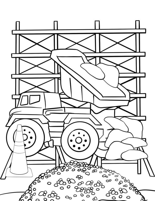 Dump truck unloading rocks at construction site