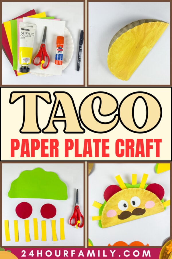 Paper plate taco craft collage.