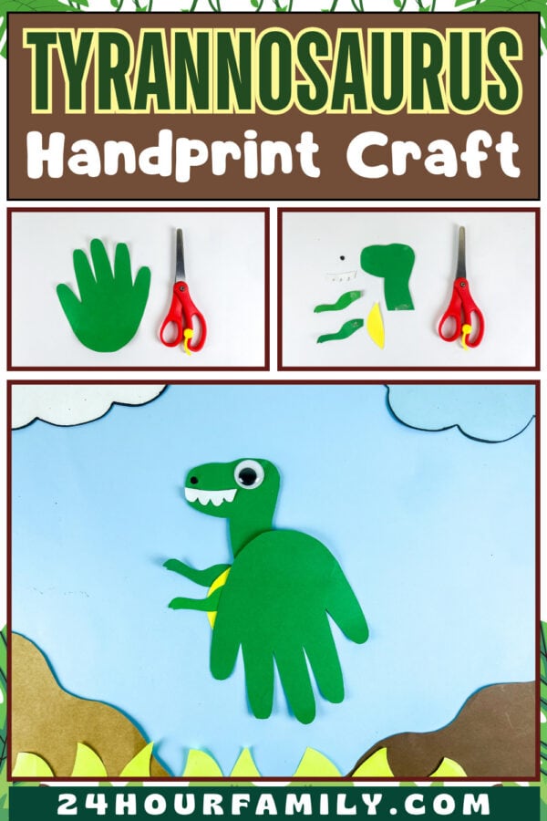 Tyrannosaurus handprint craft step-by-step instruction collage