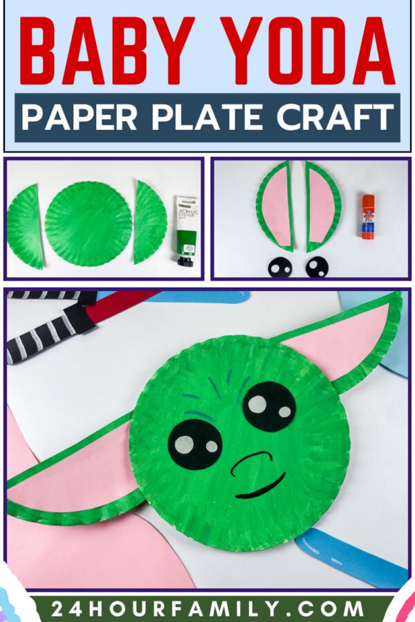 Baby Yoda paper plate craft collage poster
