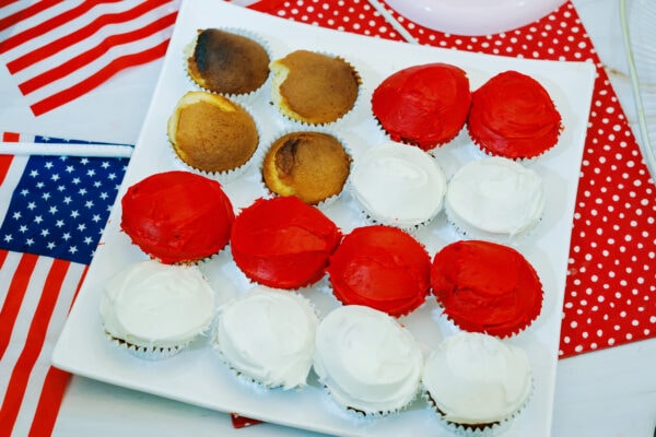 Cupcakes with red and white frosting added