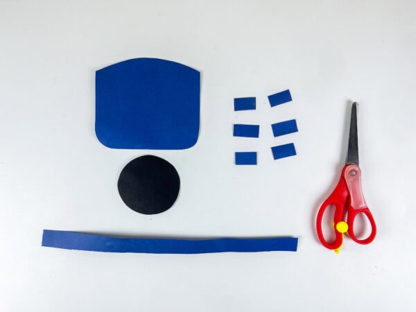 Blue paper shapes cut for R2-D2 details