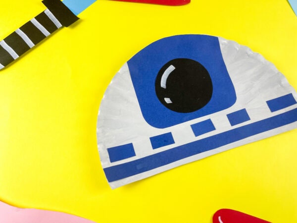 Angled view of R2-D2 paper plate craft