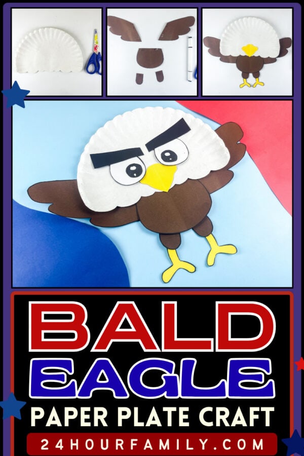 Bald eagle paper plate craft collage poster
