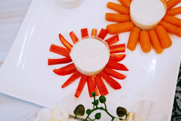 Red pepper flower veggie tray design