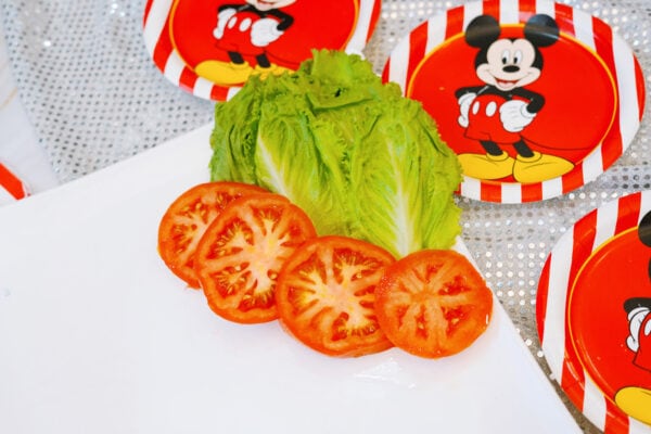 Lettuce leaves and tomato slices for sandwich toppings