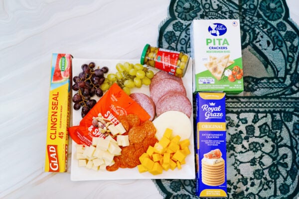 Ingredients for a highland cow charcuterie board on a counter