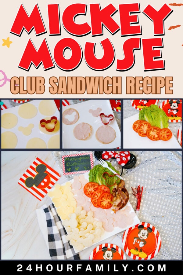 Mickey Mouse club sandwich recipe collage with steps and ingredients