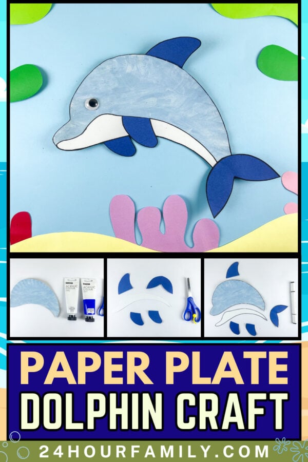 Paper plate dolphin craft step collage poster