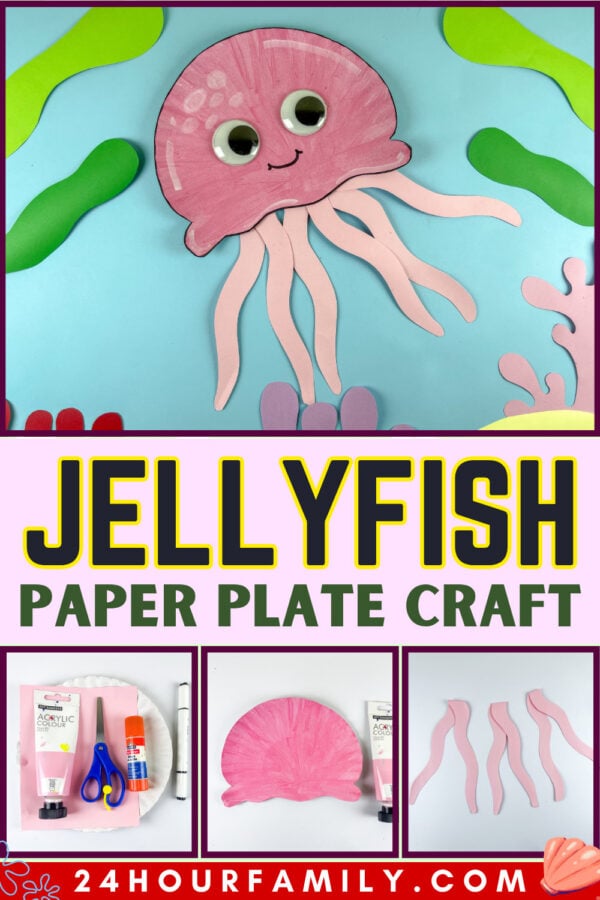 Jellyfish paper plate craft collage poster
