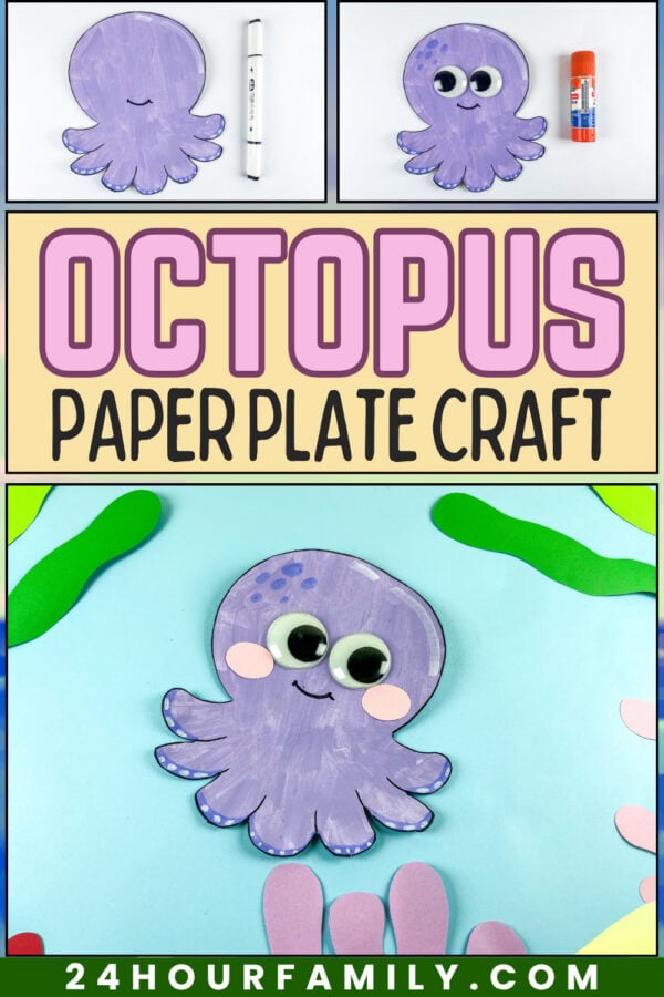 Paper plate octopus craft collage title image.