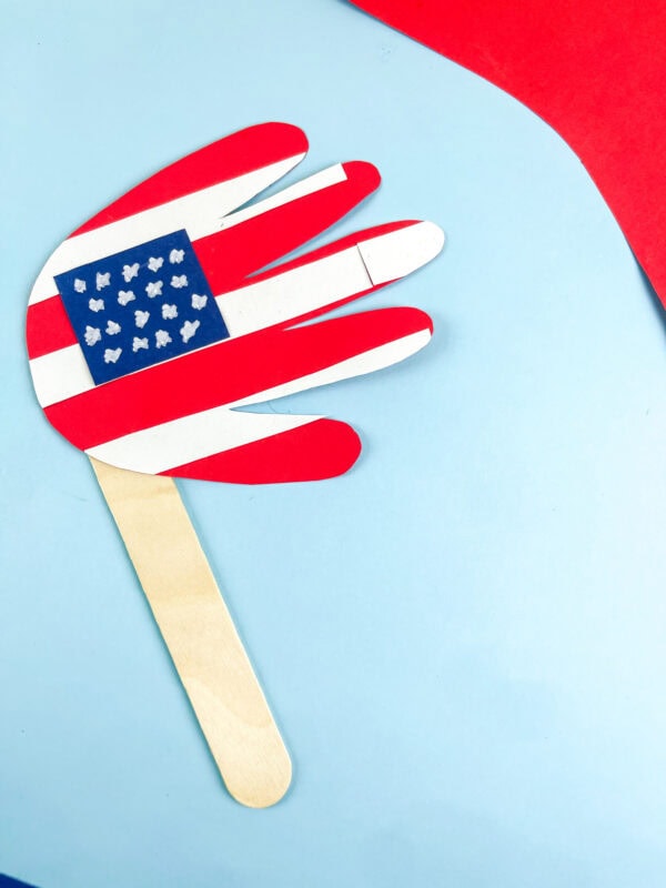 Close up of American flag handprint craft