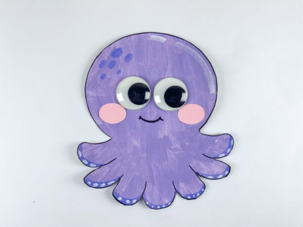 Finished purple paper plate octopus craft