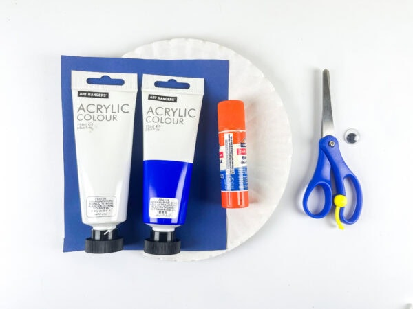 Supplies for paper plate dolphin craft