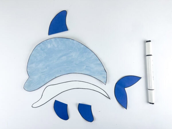 Dolphin craft pieces ready to assemble