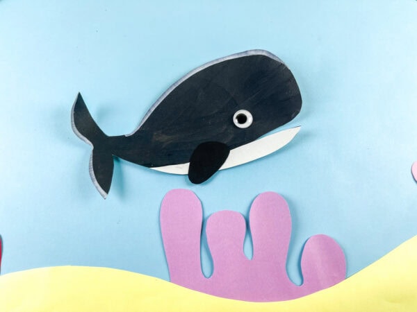Paper plate whale craft display