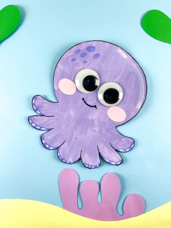 Purple octopus craft with ocean decorations
