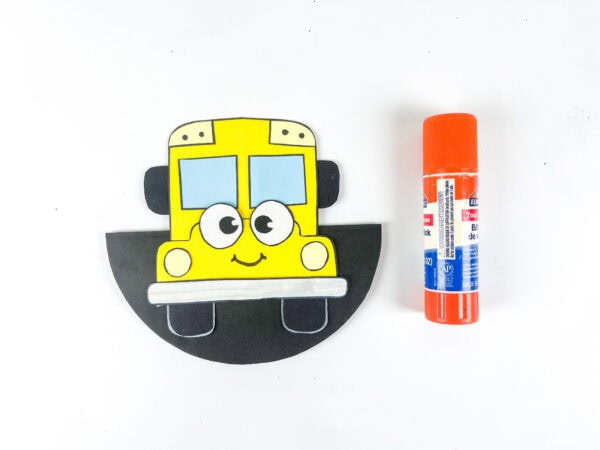 School bus craft on rocking paper plate base