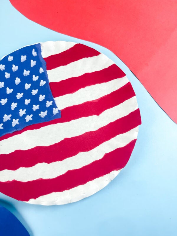 Close up of paper plate American flag craft