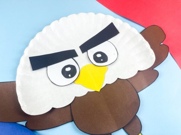 Close up of bald eagle paper plate craft