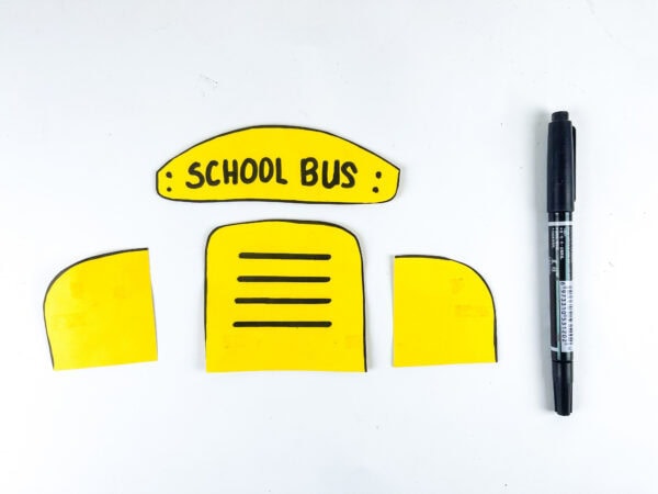 Yellow school bus sign and front cutouts with marker