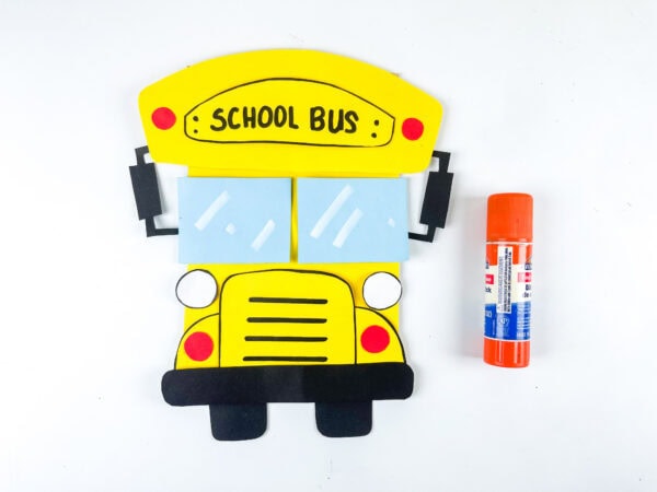 Finished school bus craft with glue stick