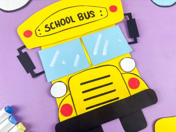 Close-up of finished school bus craft