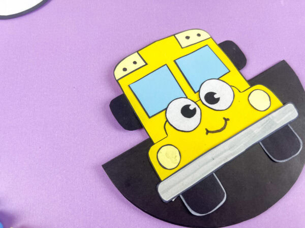 Close up of rocking school bus craft