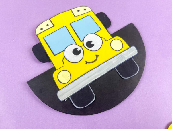 Finished rocking school bus craft close up