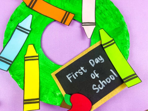 Close up of first day of school wreath craft