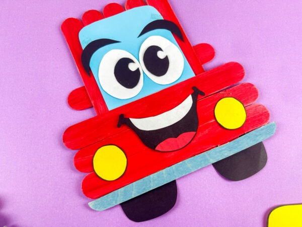 Close-up of popsicle stick car craft