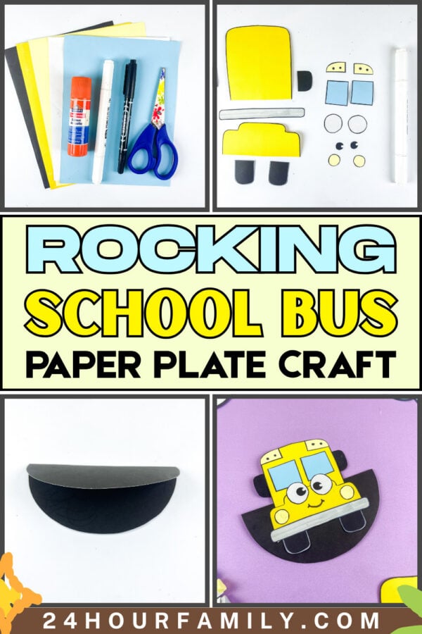 Rocking school bus paper plate craft collage