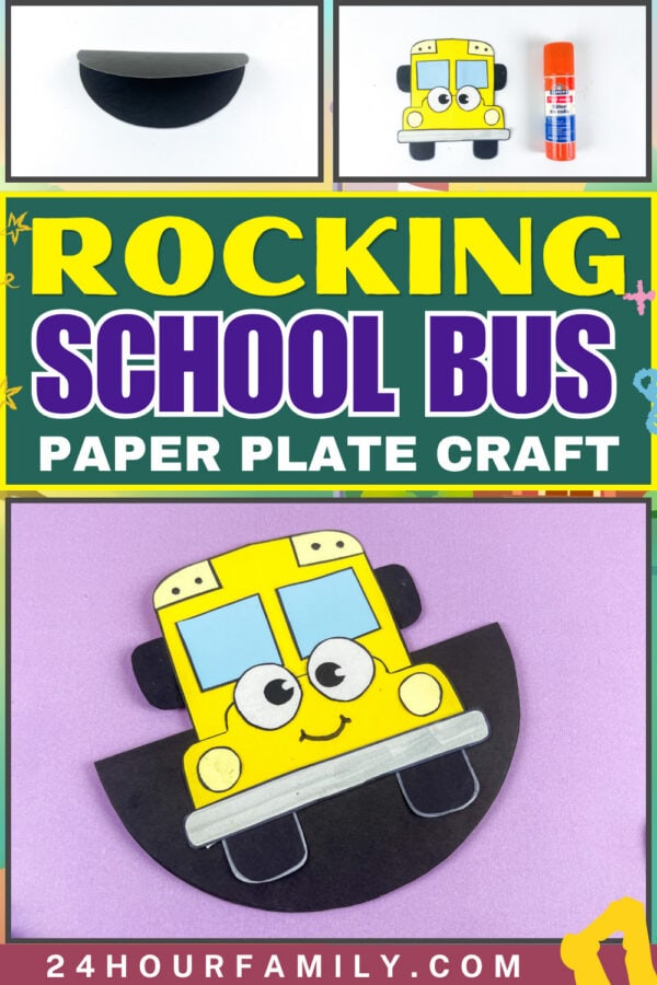 Rocking school bus paper plate craft collage