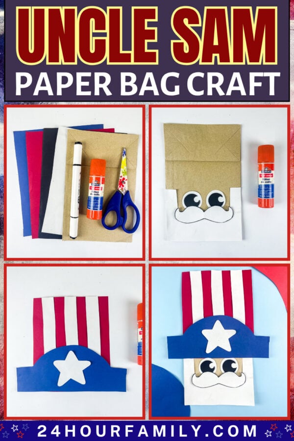 Uncle Sam paper bag craft collage and steps infographic
