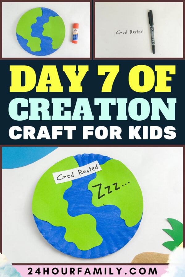 A promotional poster showing craft steps and the large text "Day 7 of Creation Craft for Kids"