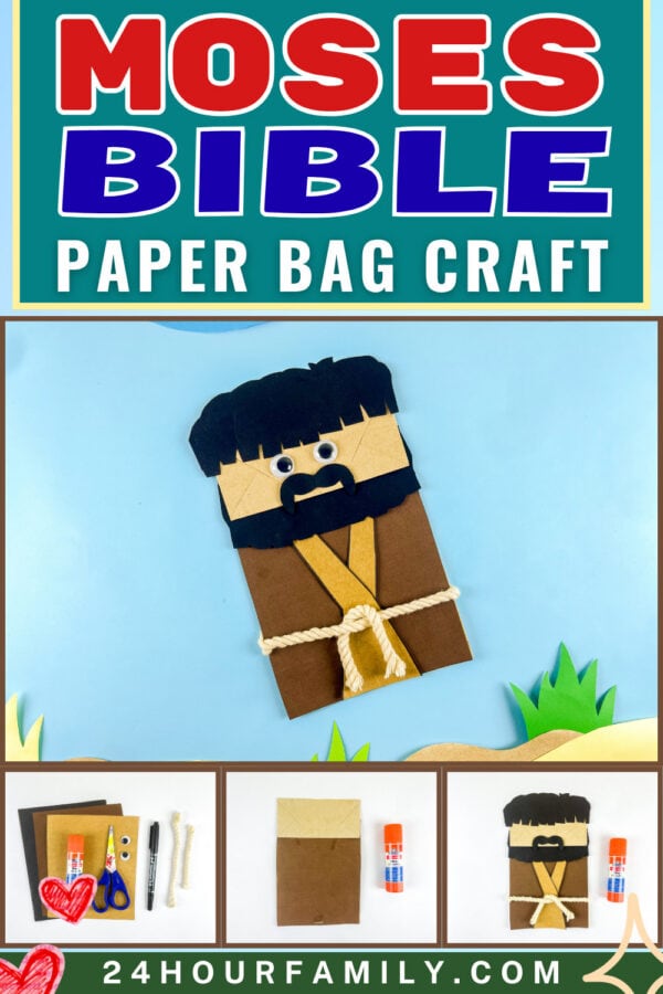 Moses Bible paper bag craft collage poster