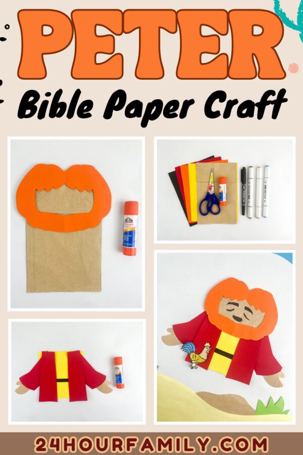 Peter Bible paper craft collage with finished puppet and steps