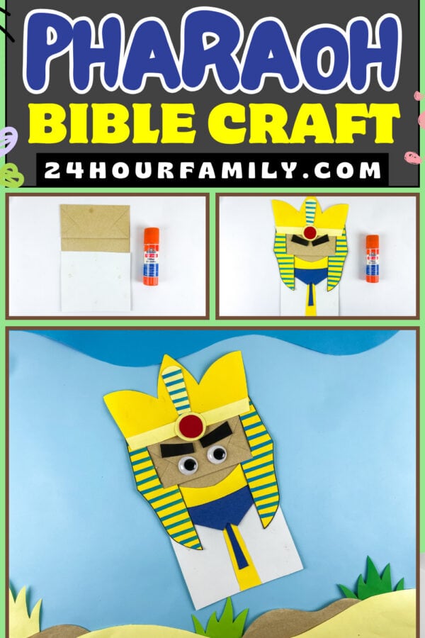 Pharaoh Bible craft collage with finished craft and steps