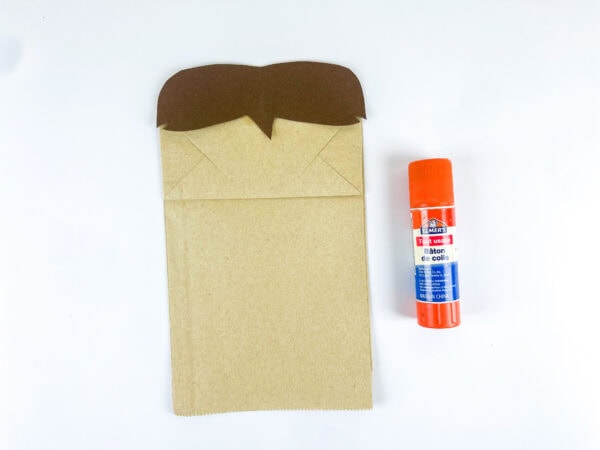 Paper bag with hair attached and glue stick