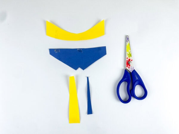 Yellow and blue paper costume pieces